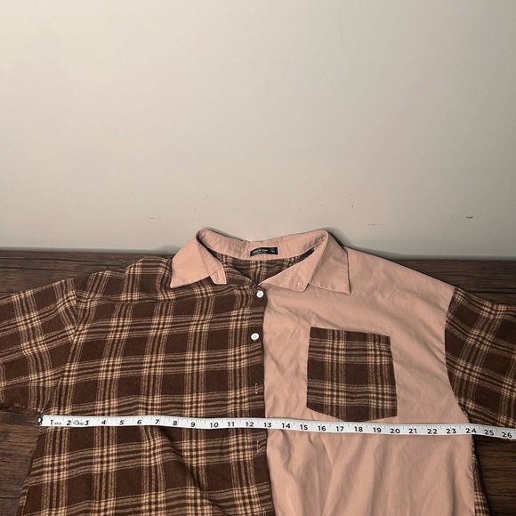 SHEIN Shirt Women’s 1X Brown Long Sleeve Button Down Patch Work - Picture 3 of 7